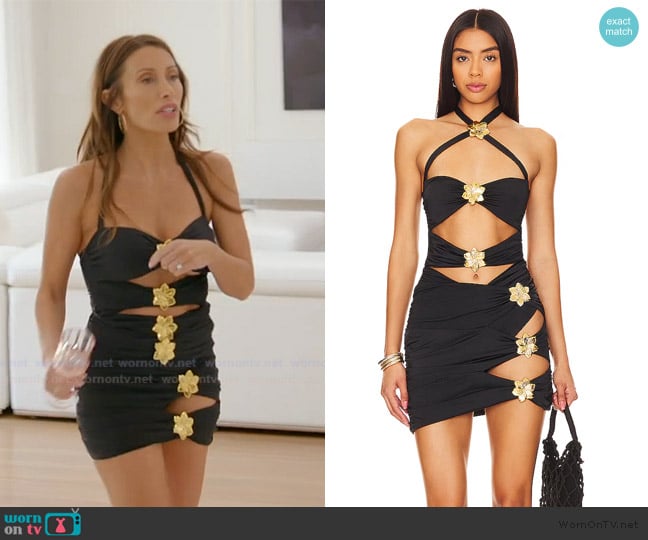 Alicia’s black embellished mini skirt on RHORI