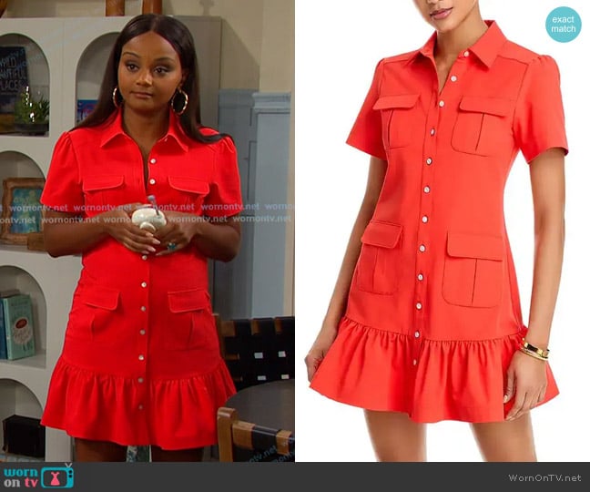 Cinq a Sept Jamie Shirt Dress in Cherry Tomato worn by Chanel Dupree (Raven Bowens) on Days of our Lives