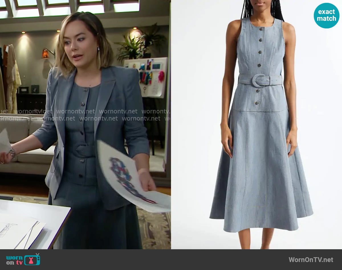 Cinq a Sept Margaret Dress in Light Indigo worn by Hope Logan (Annika Noelle) on The Bold and the Beautiful
