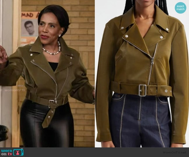 Cinq a Sept Palo Faux Leather Moto Jacket worn by Barbara Howard (Sheryl Lee Ralph) on Abbott Elementary