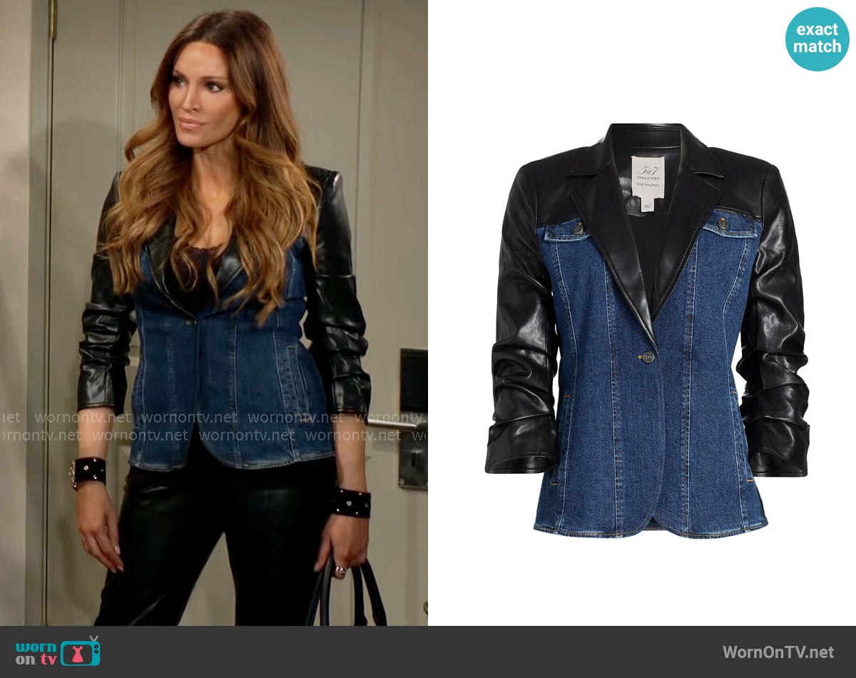 Riza’s denim and leather blazer on The Young and the Restless