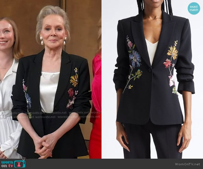 Cinq a Sept Sequin Floral Scrunched Sleeve Blazer worn by Jean Smart on Good Morning America