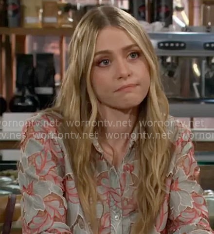 Claire’s floral embroidered shirt on The Young and the Restless