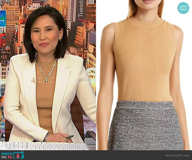 Club Monaco Directional Rib Sleeveless Sweater worn by Vicky Nguyen on NBC News Daily