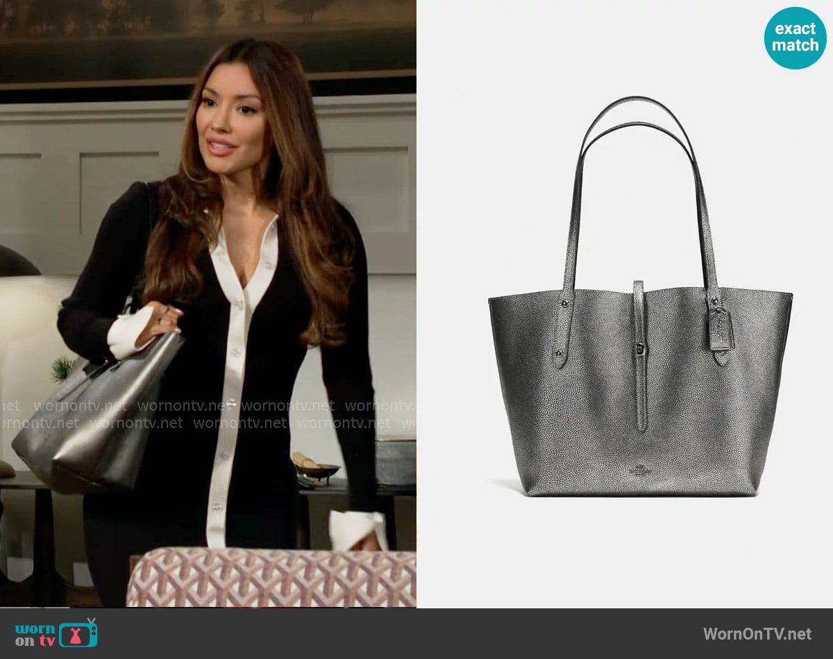 Coach Market Tote in Gunmetal worn by Audra Charles (Zuleyka Silver) on The Young and the Restless
