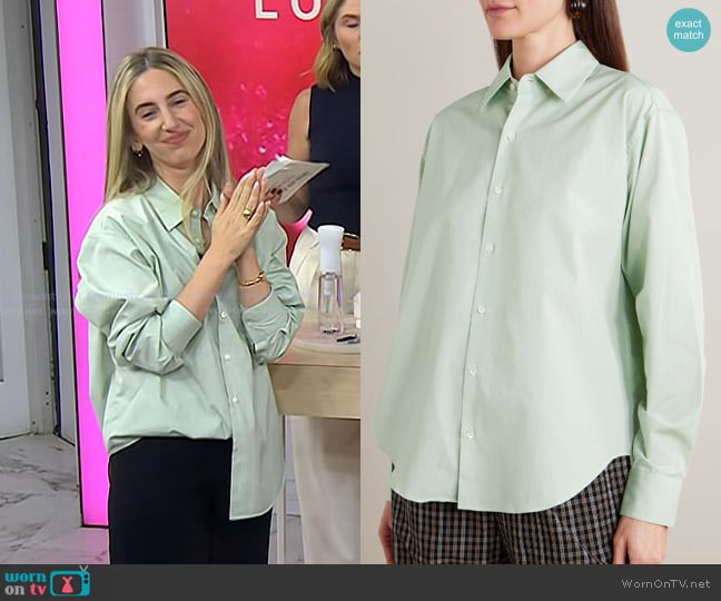 Comme Si Cotton-poplin Shirt in Sage green worn by Mara Roszak on Today