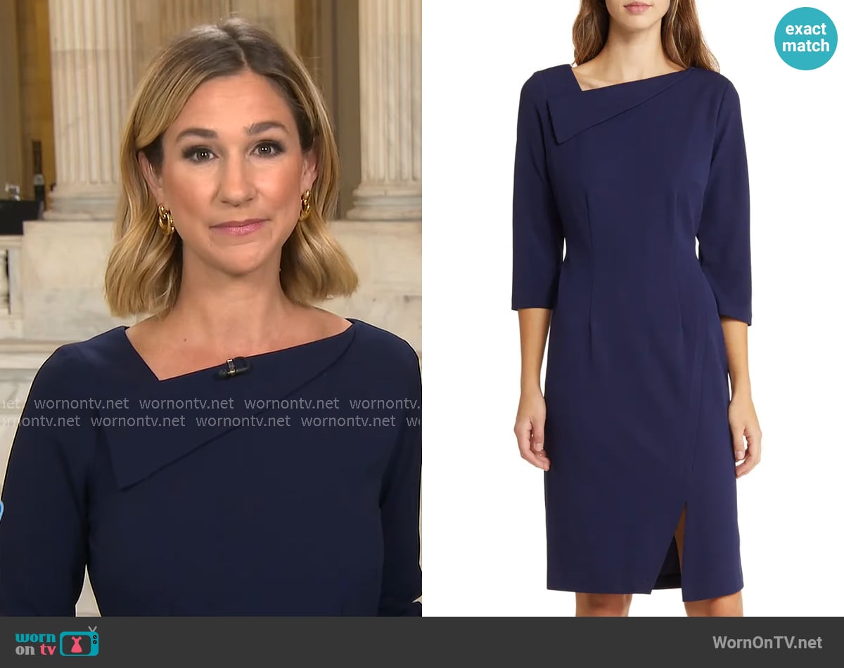 Connected Apparel Asymmetric Neck Sheath Dress worn by Caitlin Huey-Burns on CBS Mornings
