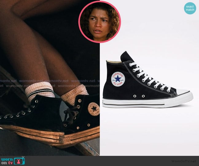 Converse Chuck Taylor All Star Black High Top Shoes worn by Rue Bennett (Zendaya) on Euphoria