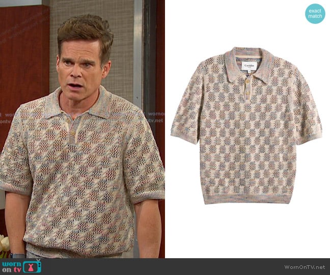 Corridor Cable Lace Open Knit Polo Sweater worn by Leo Stark (Greg Rikaart) on Days of our Lives