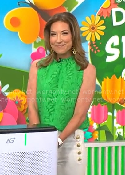 Courtney Cason’s green floral lace top on CBS Mornings