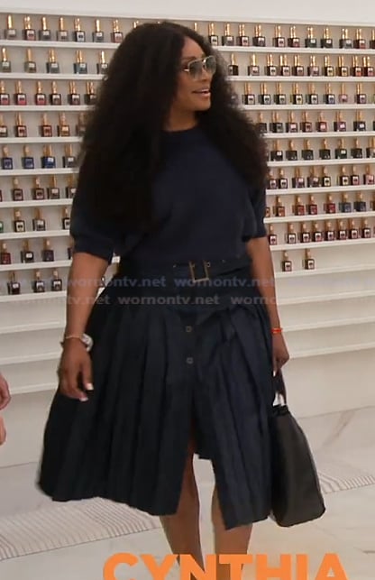 Cynthia's denim belted skirt on The Real Housewives of Atlanta