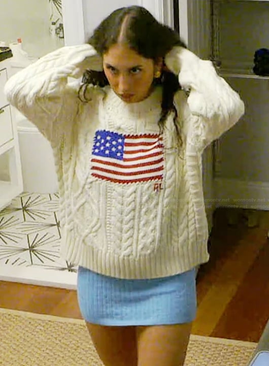 Dara’s cableknit American flag embroidered sweater on Summer House