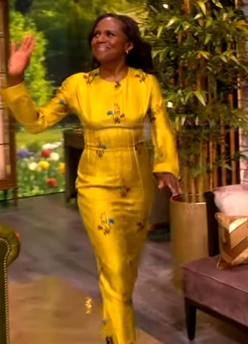 Deborah Roberts yellow floral print dress on The View