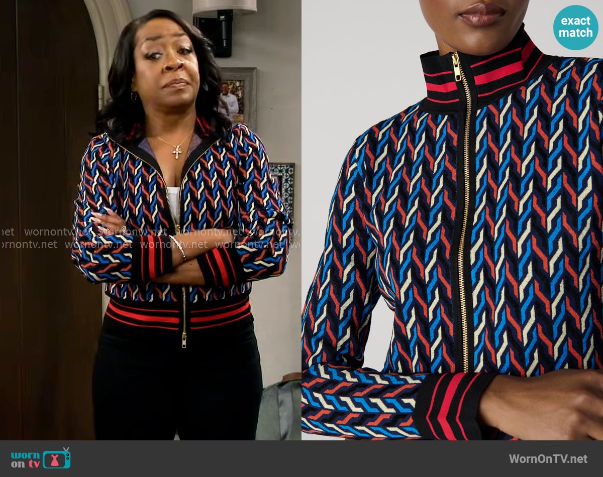 Diane von Furstenberg Margo Jacket in Why Not Multi worn by Tina Butler (Tichina Arnold) on The Neighborhood