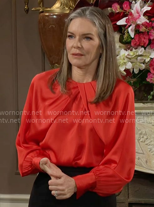 Diane's red pleated blouse on The Young and the Restless