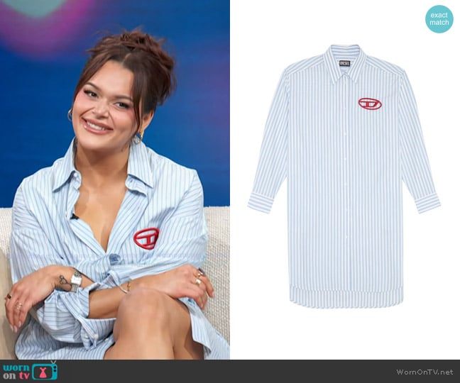 Diesel Oversized Striped Shirt Dress worn by Jenicka Lopez on Access Hollywood