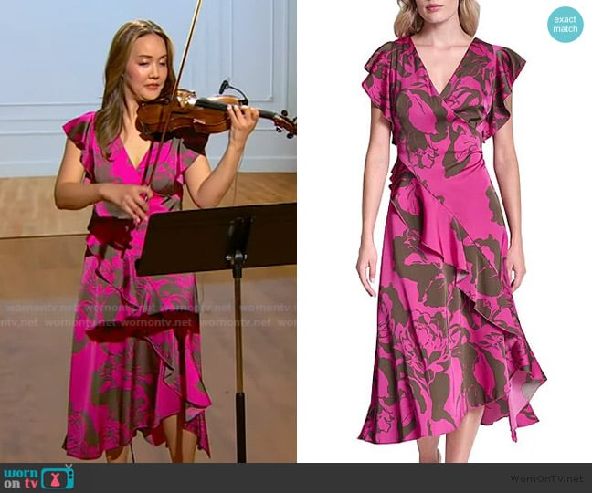 Jennifer’s pink floral wrap dress on Tamron Hall Show