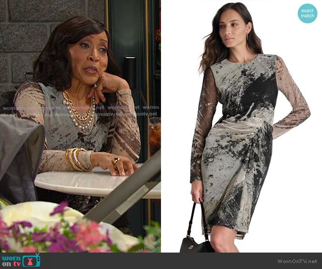DKNY Printed Long-Sleeve Side-Ruched Dress worn by Paulina Price (Jackée Harry) on Days of our Lives