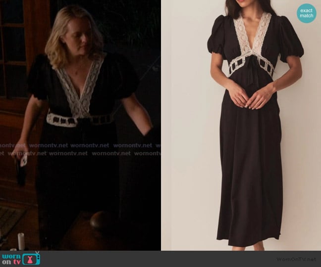 Doen Black Maxi Dress with Ivory Lace Insets worn by Mary (Elisabeth Moss) on Imperfect Women