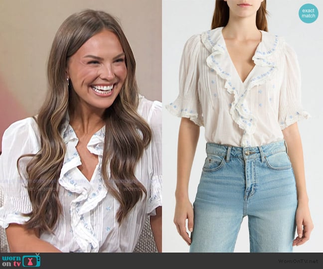 Doen Hettie Embroidered Ruffle Organic Cotton Top worn by Hanna Brown on Access Hollywood