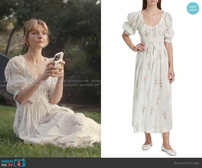 Doe Ischia Cotton Voile Dress in Painted Bouquet worn by Lindsay Crane-Martín (Carey Mulligan) on Beef