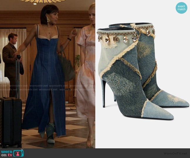 Dolce and Gabbana Embellished Pointed Toe Denim Pumps worn by Eleanor (Kerry Washington) on Imperfect Women