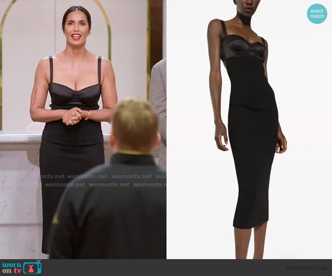 Padma’s black bustier dress on Americas Culinary Cup