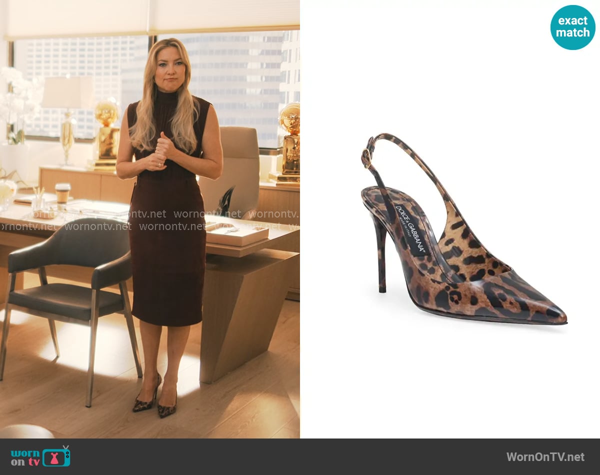 Dolce & Gabbana Leopard Print Pointed Toe Slingback Pump worn by Isla Gordon (Kate Hudson) on Running Point