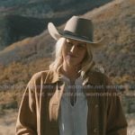 Dolly’s white tie neck blouse and suede jacket on Marshals