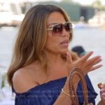 Dolores’s blue off shoulder dress on The Real Housewives of Rhode Island