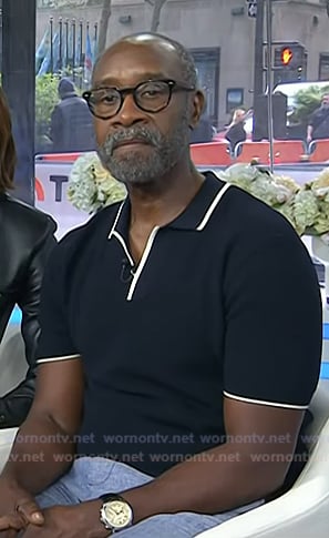 Don Cheadle’s navy contrast trim polo on Today
