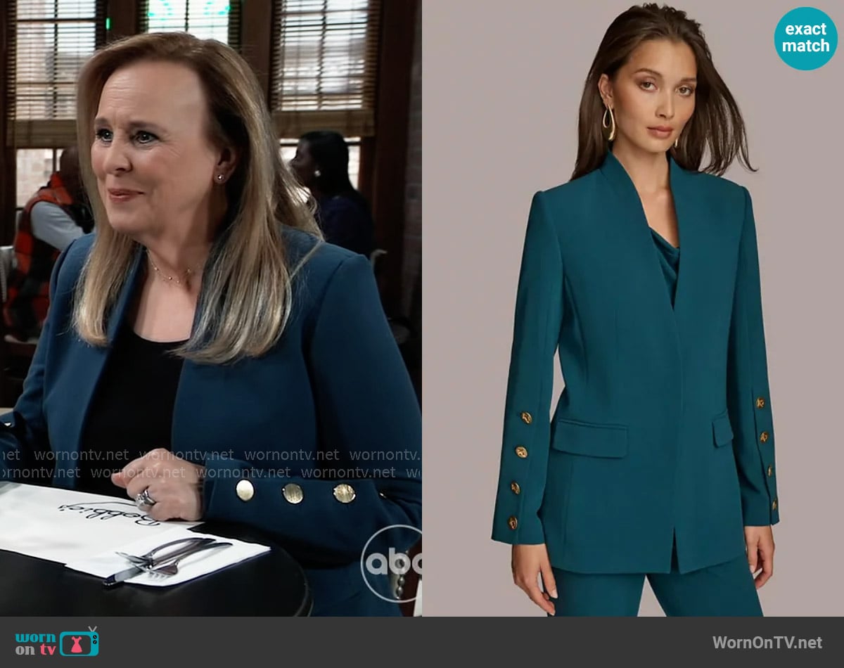 Donna Karan Collarless Button Sleeve Blazer worn by Laura Collins (Genie Francis) on General Hospital