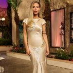 Dorit’s champagne gold reunion dress on The Real Housewives of Beverly Hills
