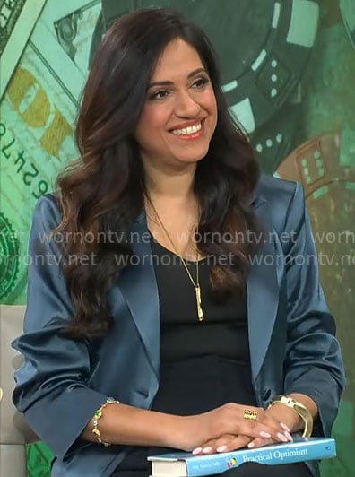 Dr Sue Varma’s blue satin blazer on CBS Mornings
