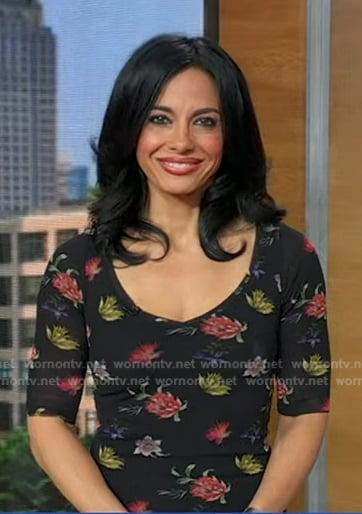 Dr. Tara Narula’s black floral short sleeve dress on Good Morning America