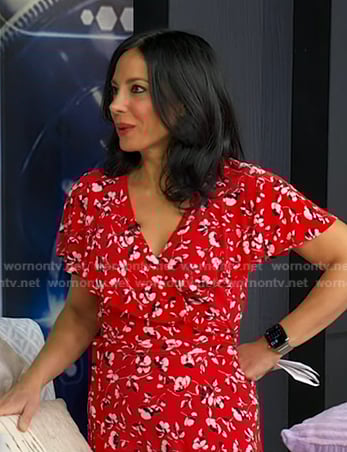 Dr. Tara Narula's red floral ruffle wrap dress on Good Morning America