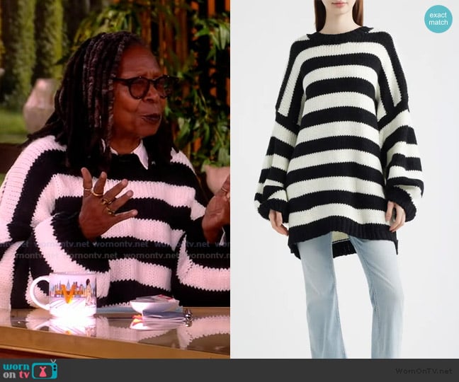 Dressed in Lala Jailbird Stripe Chunky Knit Sweater worn by Whoopi Goldberg on The View