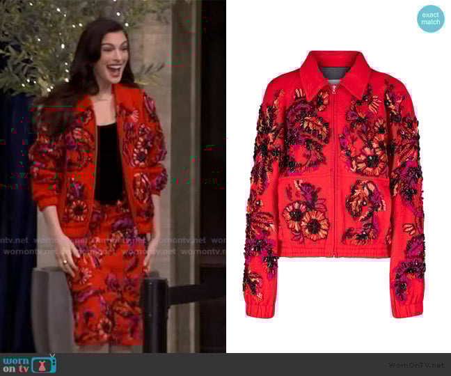 Dries Van Noten Vinnia Embellished Jacquard Jacket worn by Anne Hathaway on Live with Kelly and Mark