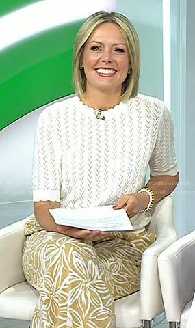 Dylan's white pointelle top and yellow floral print pants on Today