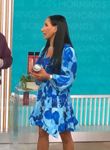 Elizabeth Werner’s blue floral dress on CBS Mornings