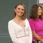 Elizabeth’s white v-neck pleated knit dress on Good Morning America