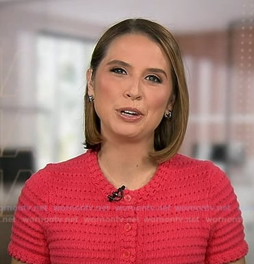 Elizabeth’s pink crochet cardigan top on Good Morning America