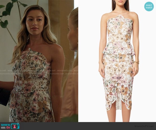 Elliatt Times Floral Strapless Lace Midi Party Cocktail Dress worn by Piper (Logan Riley) on Imperfect Women