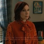 Elsbeth’s red rose print tie neck blouse on Elsbeth