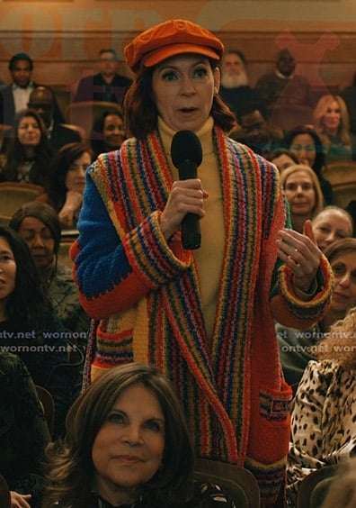 Elsbeth's multicolored cardigan on Elsbeth