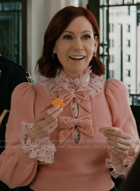 Elsbeth's pink bow detail sweater on Elsbeth