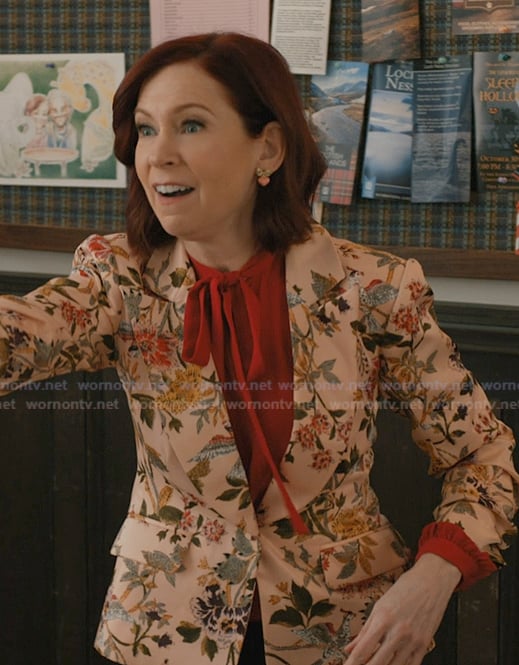 Elsbeth's pink floral ruched sleeve blazer on Elsbeth