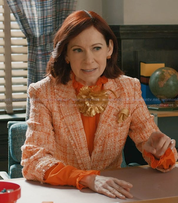 Elsbeth's pink metallic tweed blazer on Elsbeth