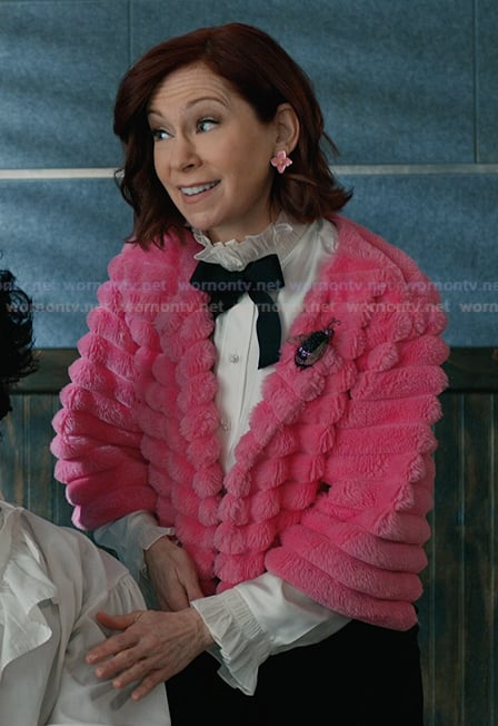 Elsbeth's pink ribbed fur jacket on Elsbeth