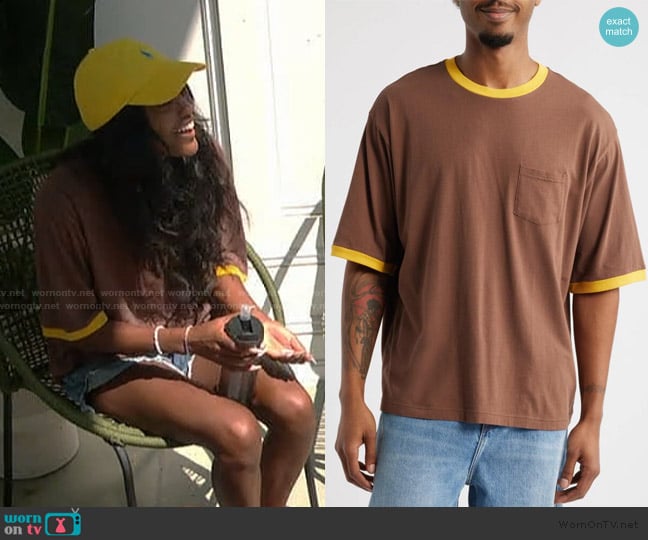 Elwood Trophy Ringers Oversized Shirt worn by Ciara Miller on Summer House